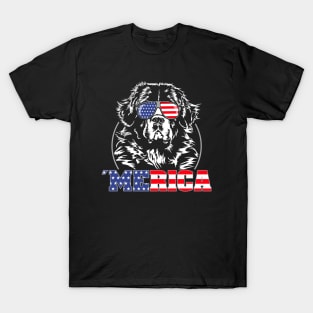 Newfoundland Dog American Flag Merica patriotic dog T-Shirt